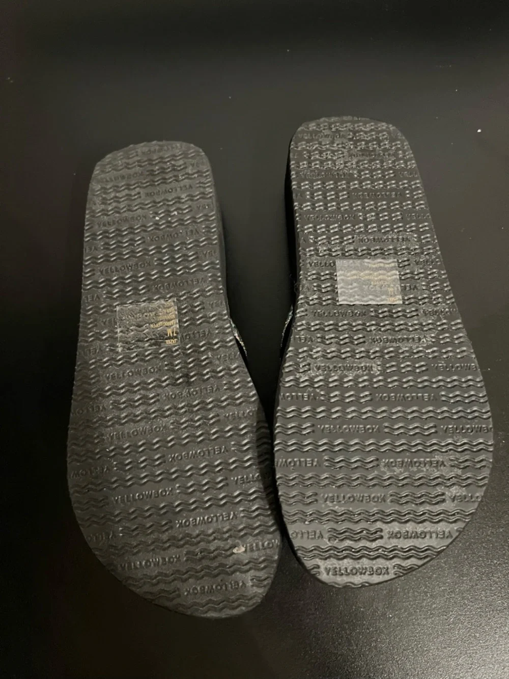 Yellow Box Black Iridescent Bead Thong Sandals - Picture 2 of 2